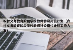 农村义务教育阶段学校教师特设岗位计划（农村义务教育阶段学校教师特设岗位计划实施方案）